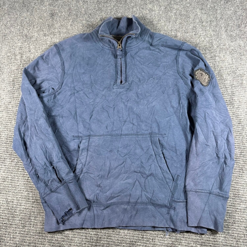 American Eagle Quarter Zip Sweatshirt Mens L Blue Fair Distressed Vintage Fit